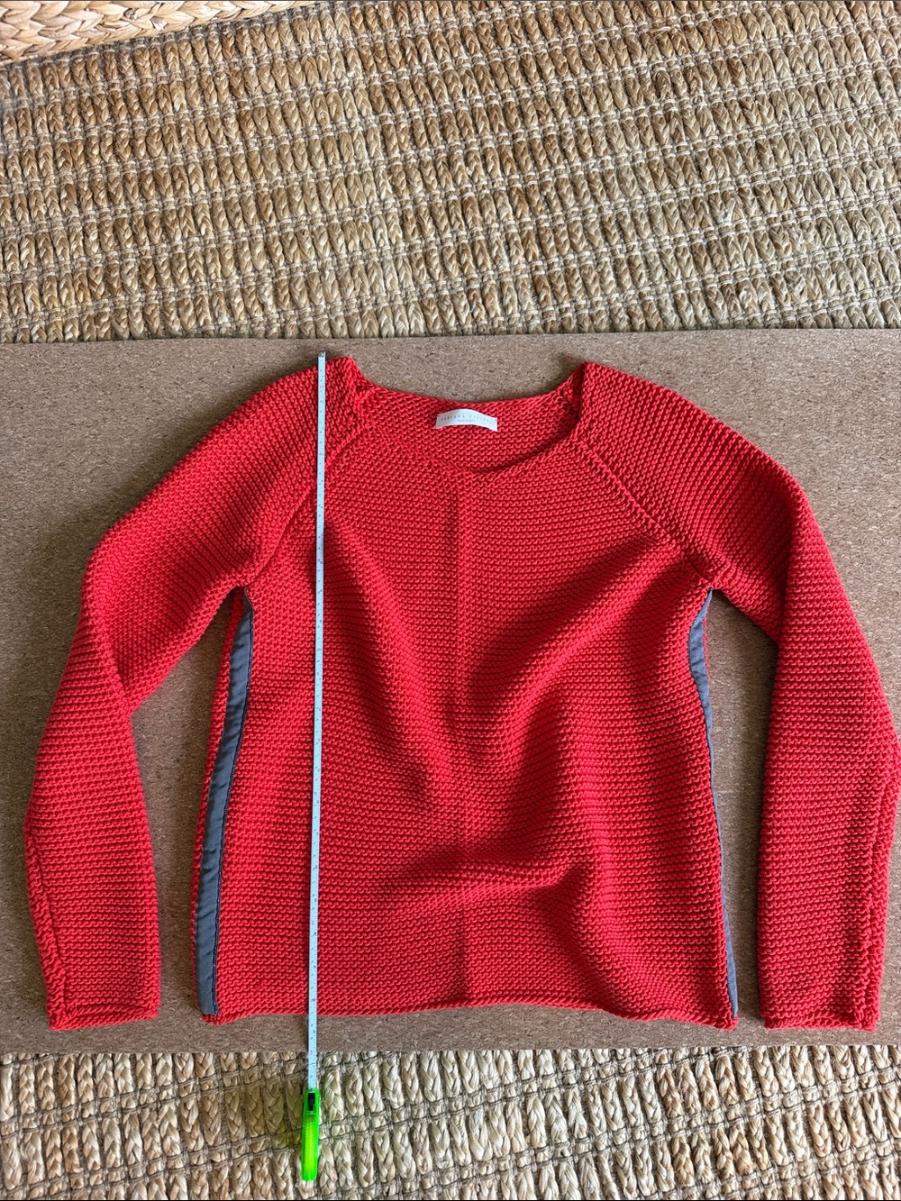 Women's Red Textured Crewneck Sweater with Contrast Side Panels